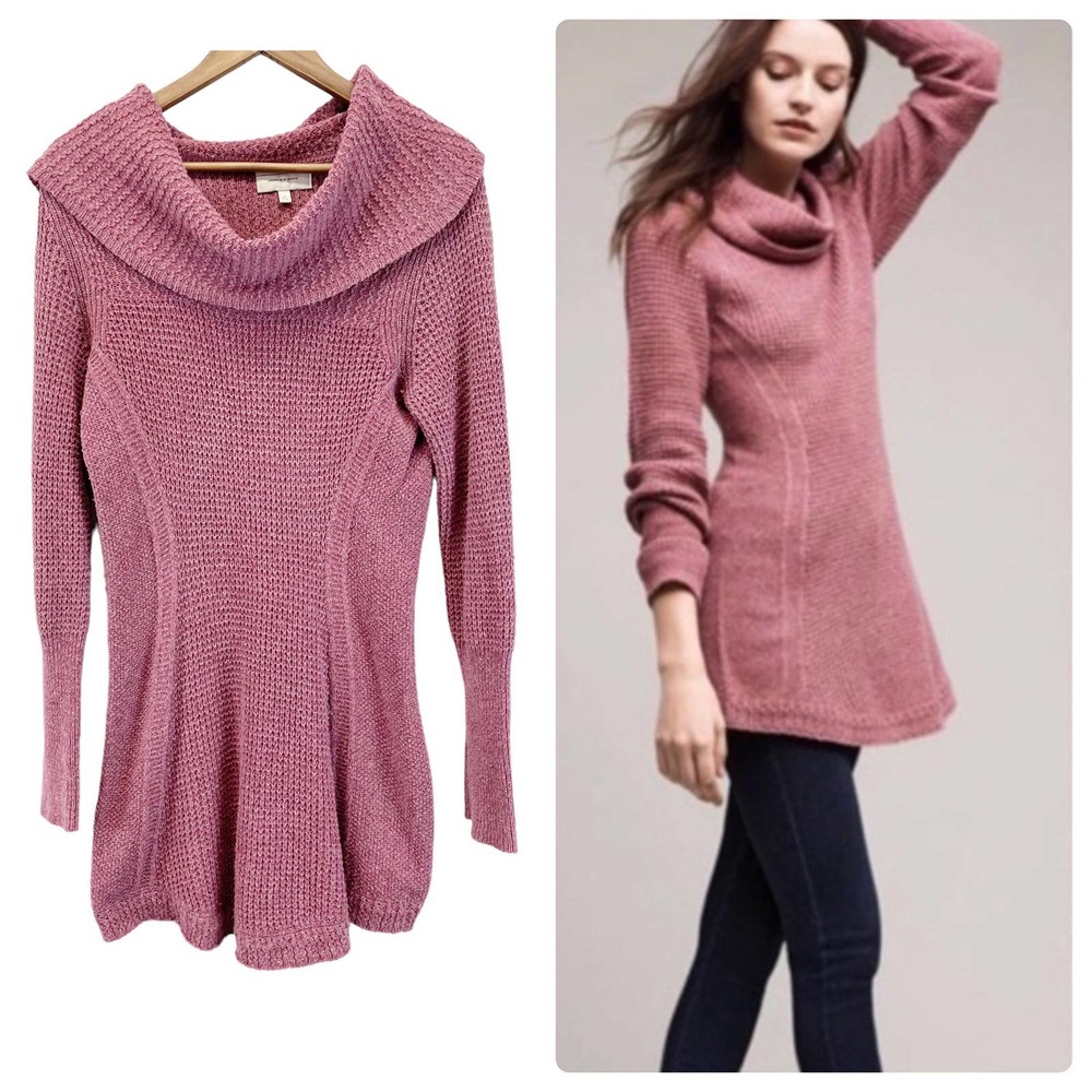 Angel Of The North Womens Rosie Cowl Neck Sweater Chunky Tunic Mauve Size M